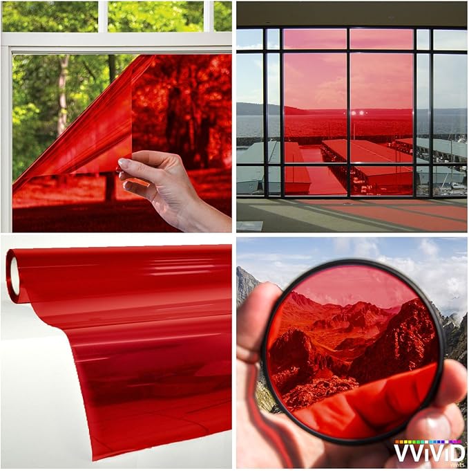 VViViD Transparent Colorful Vinyl Window Tinting Sheets (1.49ft x 5ft, Red)