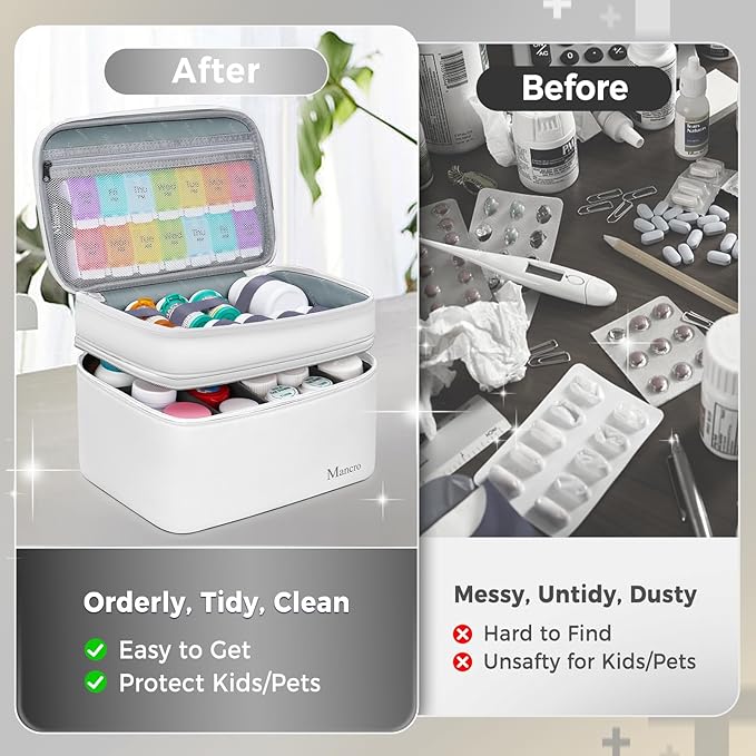 Mancro Dual Layers Medicine Organizer Bag, Pill Bottle Organizer Storage with Lockable Zipper, Medication Travel Bag for Pill