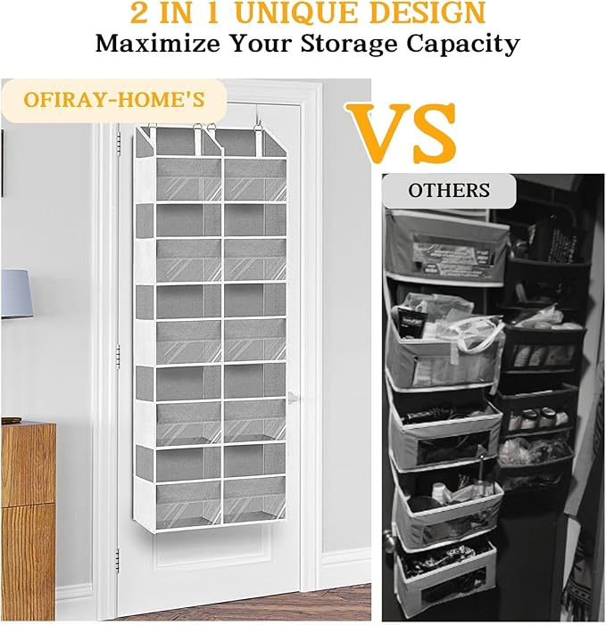 Over The Door Organizer, 5-Tier Extra Large Behind Door Storage with 10 Big Front & 10 Mesh Pockets, 80lb Capacity, Hanging S