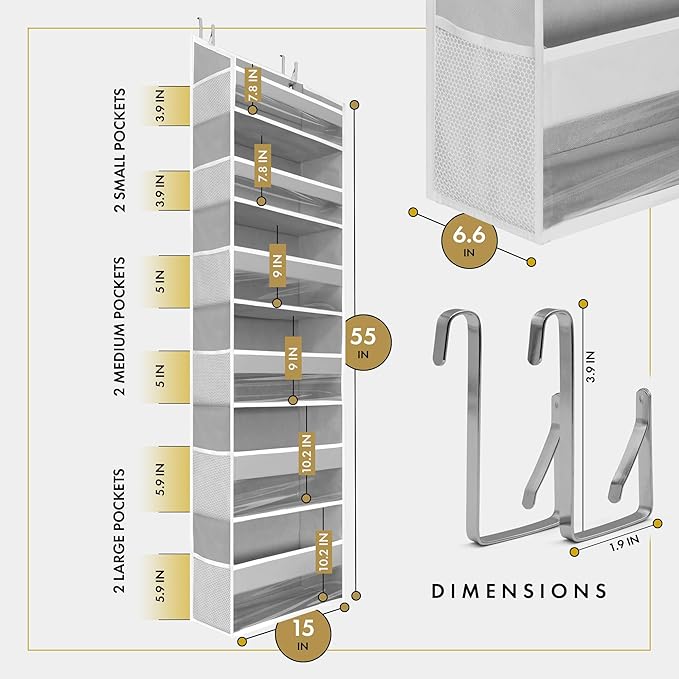 HOMELUX THEORY UPGRADED 6 Tiers Over The Door Organizer Hanging - 100D EXTRA THICK & 50lbs HUGE CAPACITY, 12 Side Mesh Pocket