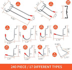 240PCS Pegboard Hooks Assortment, Pegboard Organizer Kit with Bins, Cups, 1/8 and 1/4 inch Hooks for Hanging Tools, Garage Wa