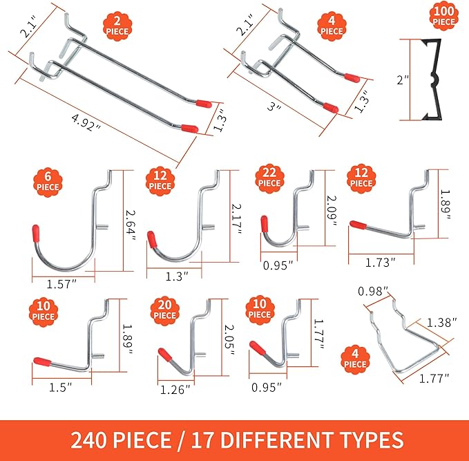 240PCS Pegboard Hooks Assortment, Pegboard Organizer Kit with Bins, Cups, 1/8 and 1/4 inch Hooks for Hanging Tools, Garage Wa