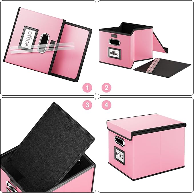 Huolewa Portable Leather File Organizer Boxes with Lids, Office Document Boxes Organizer, Filing Boxes, Decorative Small File