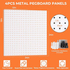 INCLY 70PCS Metal Peg Board Kit with 1/4" Pegboard Accessories, 4 Pack White Pegboard Panels, Bins, Cups and Peg Board Hooks,