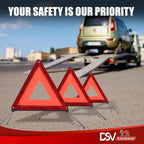 DSV Standard Emergency Triangles, Warning Triangles for Vehicles, Reflective Triangle, Safety Triangles with Case for Vehicle