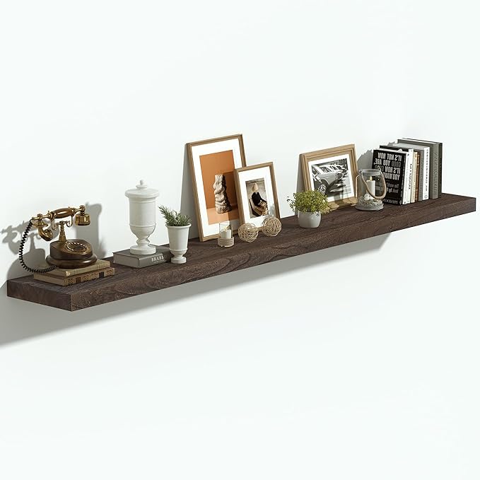 Vivelove Elm Wood Floating Shelves, Wooden Shelves for Wall with Invisible Bracket for Living Room Bedroom Bathroom Office Bo