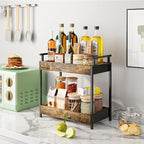 KLM Countertop Coffee Station Organizer, 2 Tier Wooden Shelf for Coffee Bar Accessories, Condiment Storage Caddy for Kitchen,