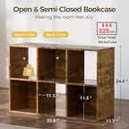 COMHOMA 6 Wood Cube Storage Organizer with Open Back and Removable Back Panels, 11In Brown Cube Storage Bookshelf, Cubicle Sh