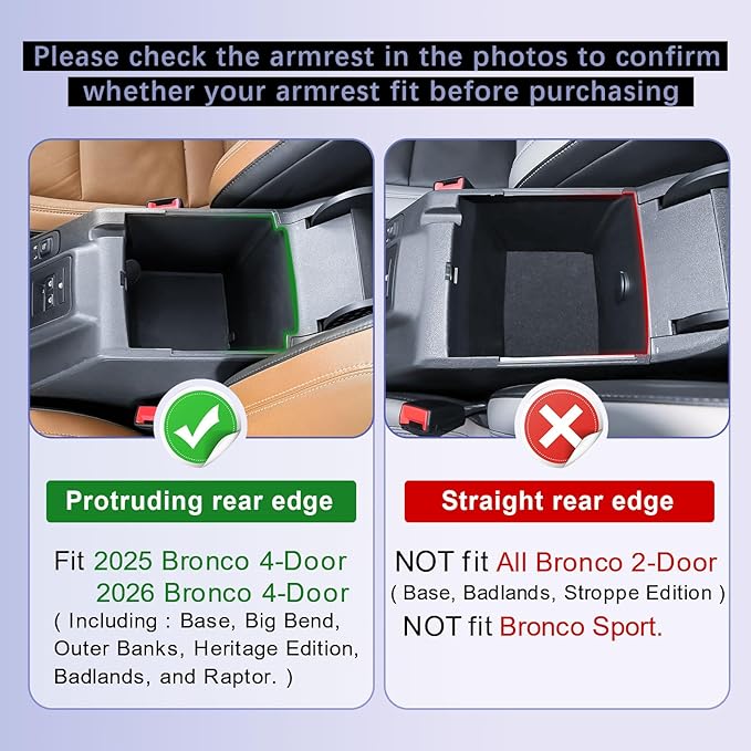 RUNROAD Center Console Organizer Tray Compatible with 2025 2026 Ford Bronco 4-Door Accessories, Insert Armrest Storage Tray Middle Console Dividers Glove Compartment (NOT for Bronco 2-Doors/Sport)