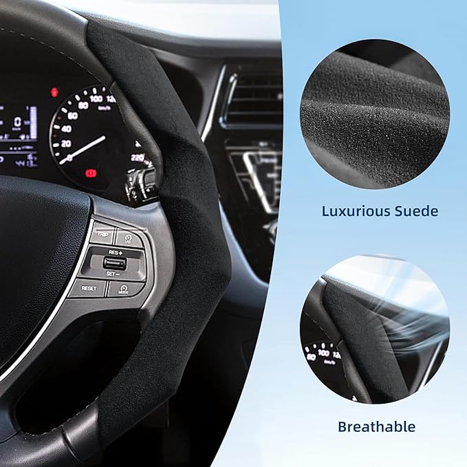 Suede Steering Wheel Cover with Anti-Slip Lining and Segmented Design 2pcs Universal Steering Wheel Protector for Men and Wom