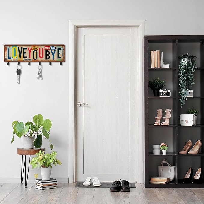 Key Holder Wall Mount Love You Bye Key Holder Hook Rack Organizer Hanger with 6 Hooks for Wall Express Love Art Sign Decor fo