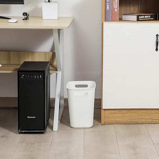 UUJOLY Plastic Trash Can Wastebasket, Garbage Container Basket for Bathrooms, Kitchens, Offices, Kids Rooms, White, 3.5 Gallon, 2 Pack