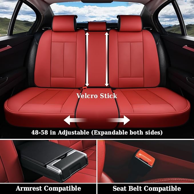 Coverado Car Seat Covers Full Set, Premium Nappa Leather Seat Covers for Car, Waterproof Car Seat Protector with Lumbar Suppo