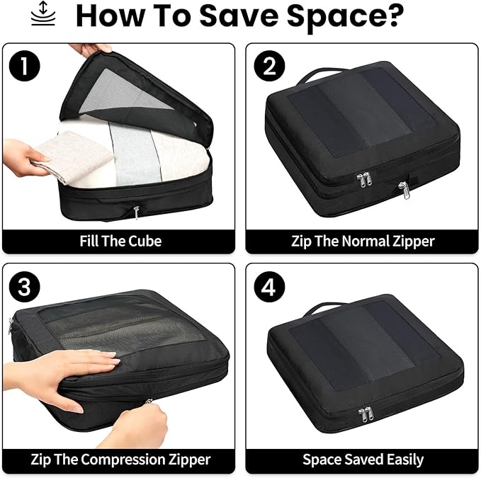 Compression Packing Cubes for Travel, Lightweight Vacation Travel Essentials, Travel Accessories for Suitcase Organizer Bags 