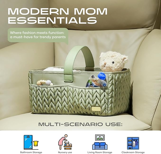 Luxurious Baby Diaper Caddy, Nursery Storage Basket for Newborn Essentials, Travel Baby Basket for Diapers Baby Wipes, Organi