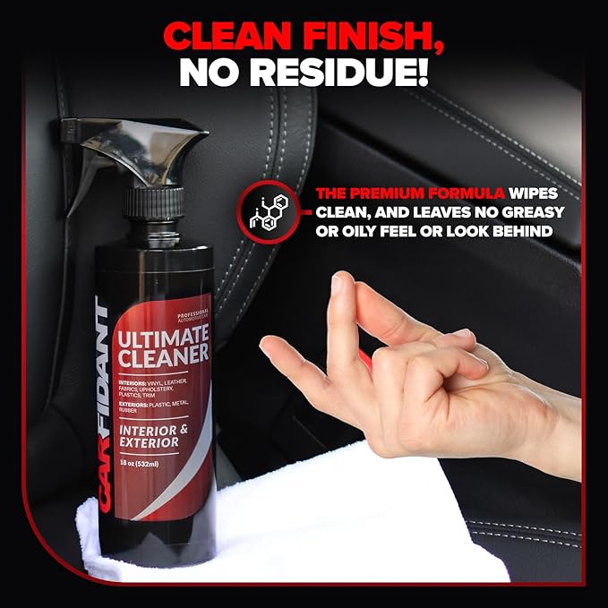 Carfidant Car Interior Cleaner – Stain Remover & Odor Eliminator – No Residue Finish – Safe on Leather, Fabric, Carpet & Plas