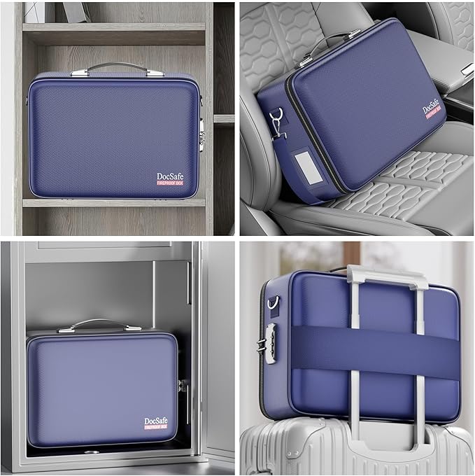 DocSafe Fireproof Document Box with Lock, Hard Case File Organizer with Accordion File Folder, Fireproof Water Resistant Safe