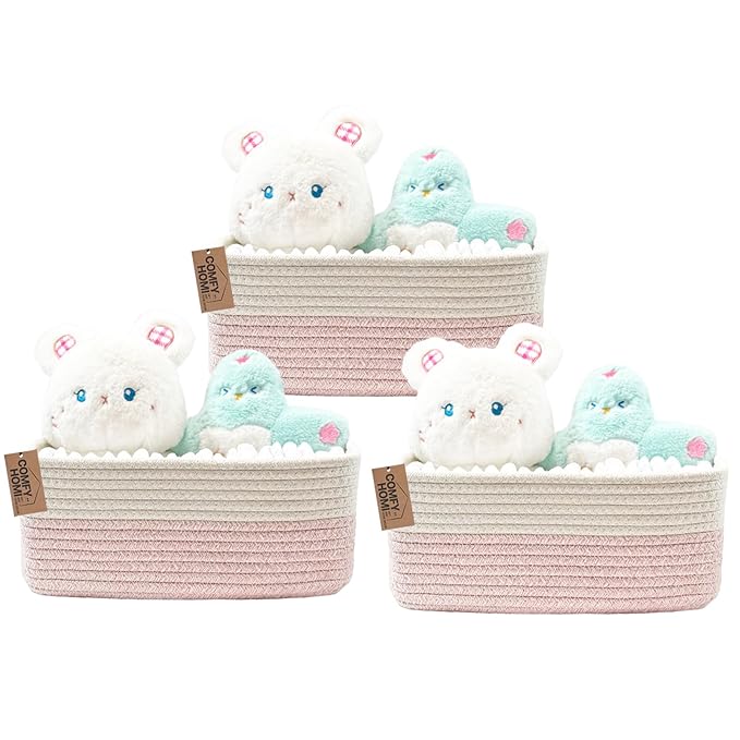 COMFY-HOMI 11.5"x7.5"x4.7" Storage Baskets for Organizing | Cotton Rope Woven Basket | Toy Storage Bin Box | Basket for Shelv