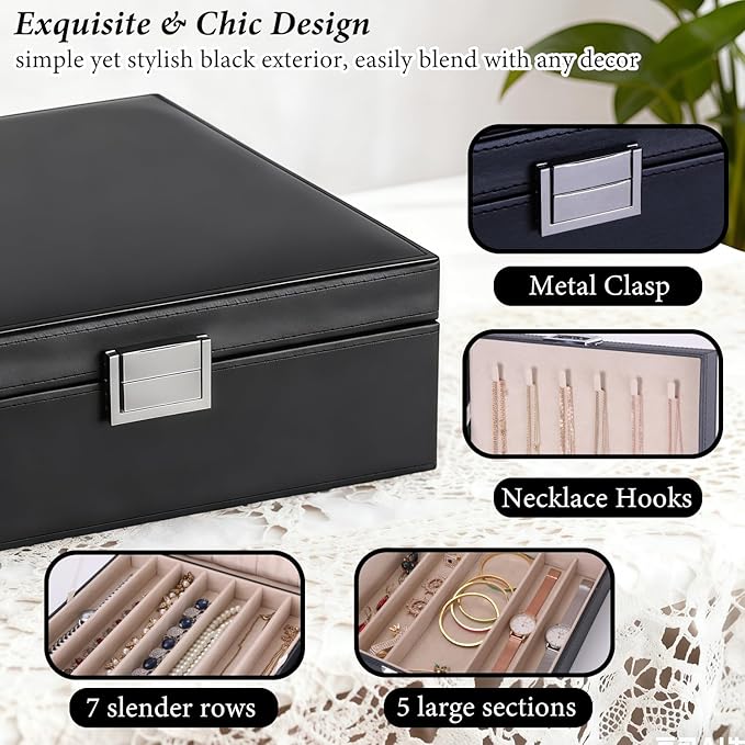 BEWISHOME Jewelry Box Organizer, 2-Layer Necklace Organizer Box, Modern Style Necklace And Bracelet Storage Case, Necklace Ca