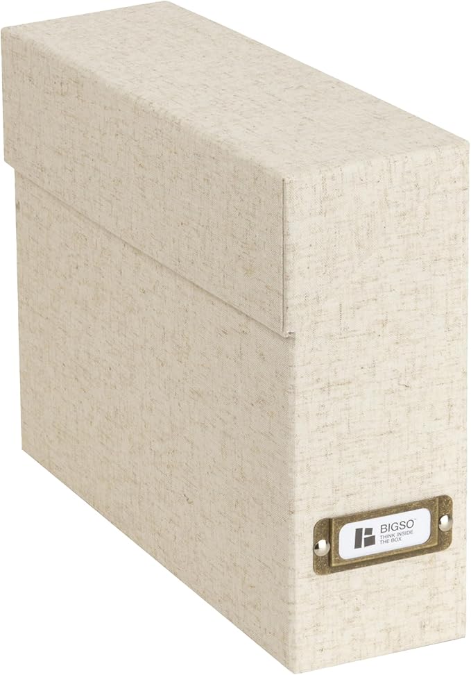 Bigso Lovisa Fiberboard Document Storage Box with 12 Folded Files for A4 and Letter Size Papers - Durable File Organizer Box 