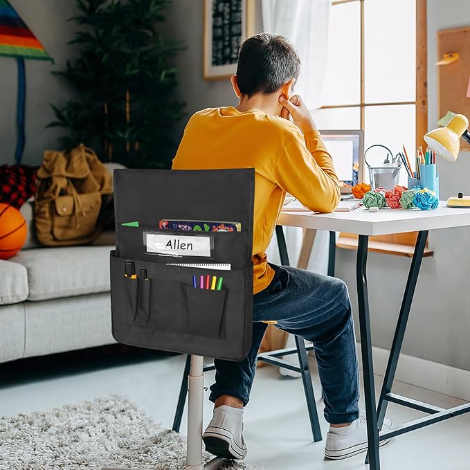 Chair Pockets for Classroom 12 Pack 15 x 19 Inch Chairback Buddy Pocket Chart Seat Back Organizer Student Storage with Lable Slot for Classroom Kindergarten School Home (Black)