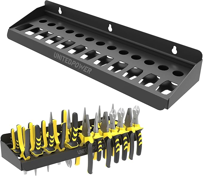UNITEDPOWER Pliers Holder, Wall Mount Storage Rack Organizer for Workshop, Shed, Garage, Home, Stores up to 12 Pliers or Smal