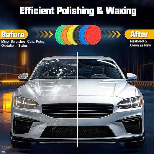 6 Pcs Polishing Pad, Buffing Pads 6.5 Inch Face for 6 Inch 150mm Backing Plate Compound Buffing Sponge Pads Cutting Polishing Pad Kit for Car Buffer Boat Polisher Compounding,Polishing & Waxing