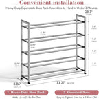 Bumusty 5-Tier Expandable Shoe Rack for Closet, 18“-33” Adjustable Shoe Rack for Small Space, Small Shoe Organizer for Front 