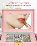 TORIBIO Jewelry Box for Women, Leather Jewelry Organizer with Mirror & Lock, 4-Tier Jewelry Storage Organizer with 3 Drawers 