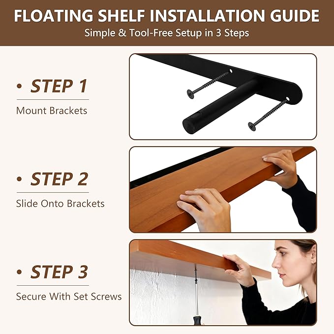 IEO Long Wooden Floating Shelves for Room Wall, Natural Wood Floating Shelves Wall Mounted Kitchen Shelf for Living Room, Bed