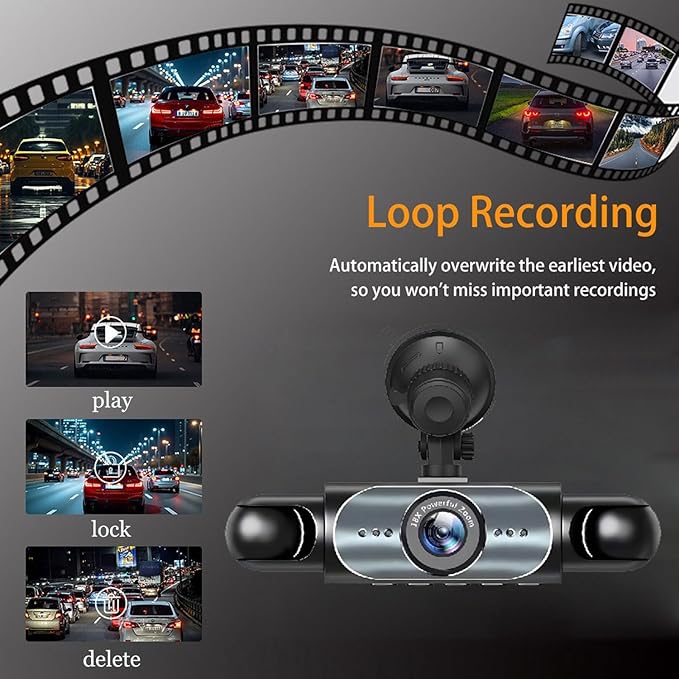 4 Channel Dash Cam 360° View, 1080P Front and Rear Inside, Left Right Dash Camera for Cars, Night Vision, WiFi & APP Control,