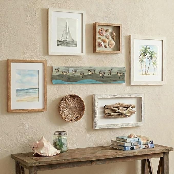 Crab Driftwood Wall Art & DIY Key Holder – Handmade Coastal Home Decor – 17.5" Genuine Weathered Wood Plank with 5 Removable 