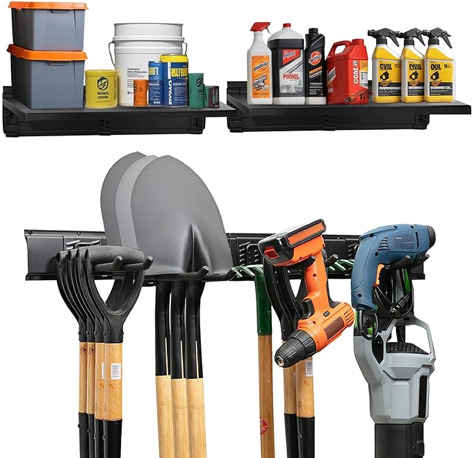 Heavy-Duty Garage Wall Storage System | Wall Mounted Tool Organizer Rack with Shelving | 10-Piece Mounting Kit | Includes 4x8