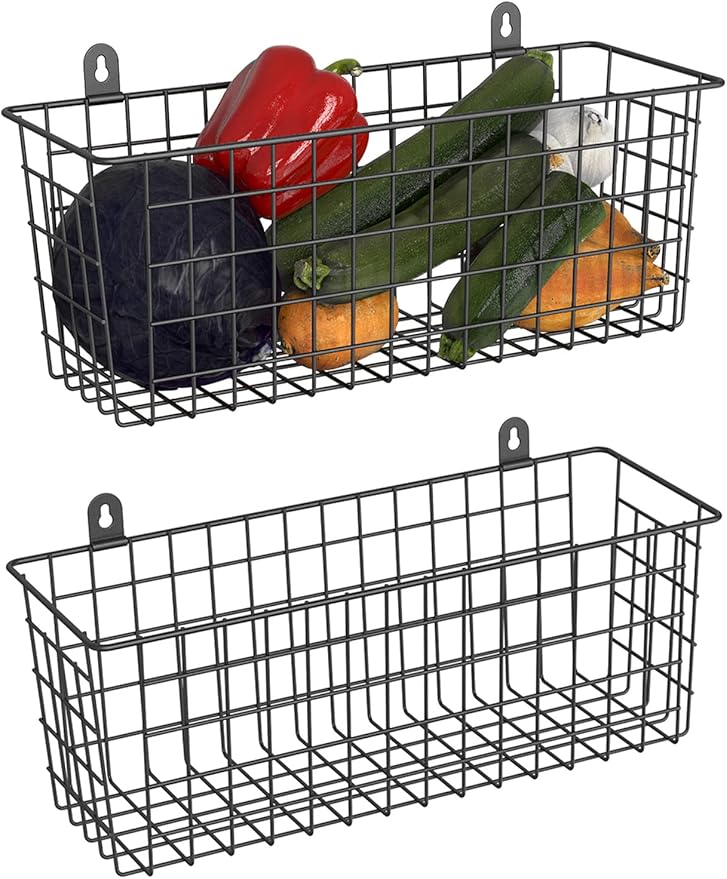 MaraFansie [Extra Large] Wire Basket 2-Pack Hanging Wall Organizer Cabinet Storage Basket Wall Mounted Shelves Rustic Farmhou