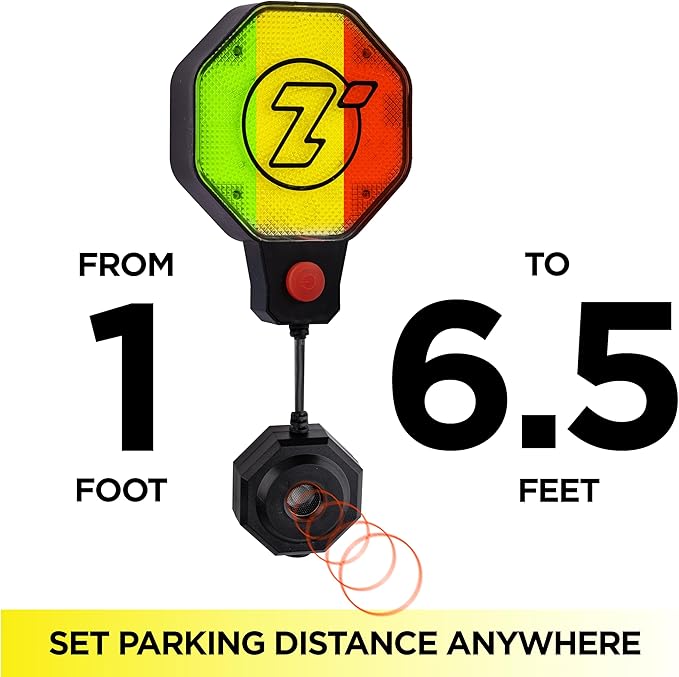 ZONETECH Garage Parking Sensor Ultrasonic Car Parking Stopper for Garage with Red/Yellow/Green LED Indicators –Adjustable Sto