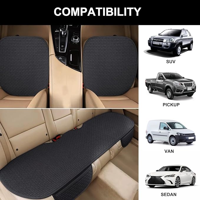 3PCS Car Seat Covers Cushion Pad Breathable Anti Slip Auto Seat Protector Pad with Storage Pocket Universal fit for Most Auto