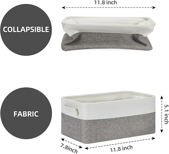 HNZIGE Small Organizer Bins for Shelf,Small Fabric Collapsible Baskets for Organizing Nursery Linen Canvas,Set of 6 Decorativ