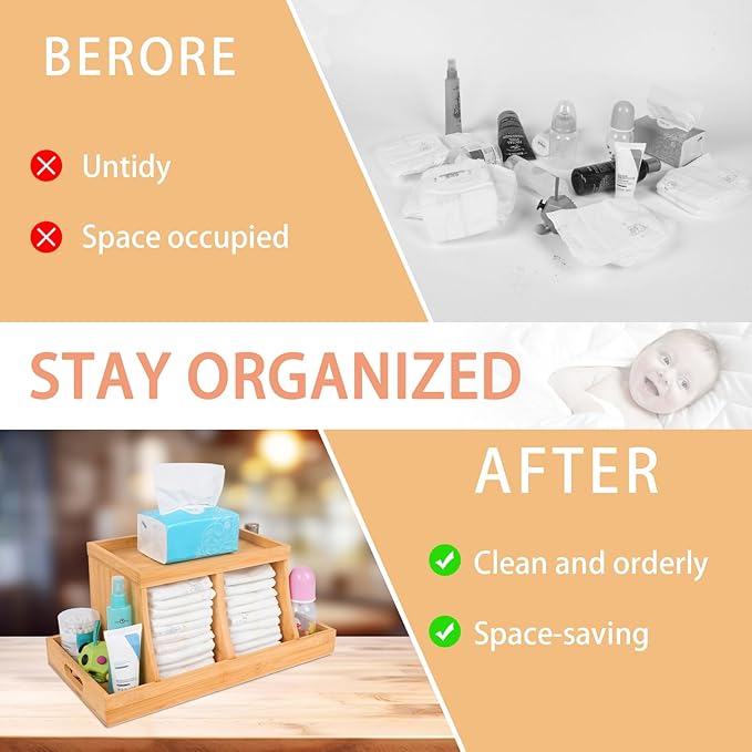 Three colors Bamboo Diaper Organizer, Wooden Diaper Caddy, Changing Table Organizer Storage Organizer, Nursery Baby Organizat