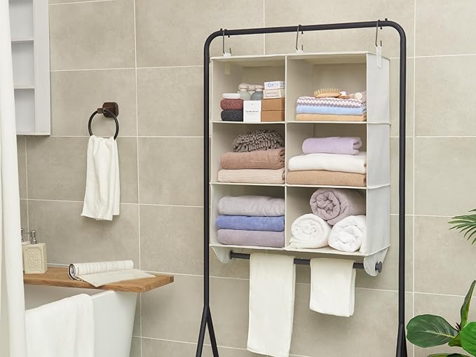 StorageWorks Hanging Closet Organizer with Metal Rod, 6-Section Closet Organizers and Storage, Collapsible Hanging Shelves fo