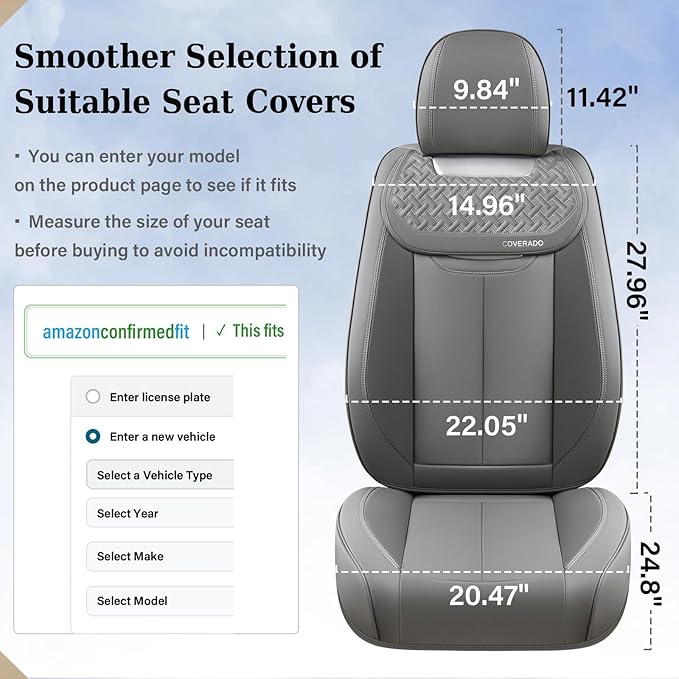 Coverado Car Seat Covers Front Seats, Luxury Nappa Leather Waterproof Seat Covers for Cars, Universal Front Seat Covers, Driv
