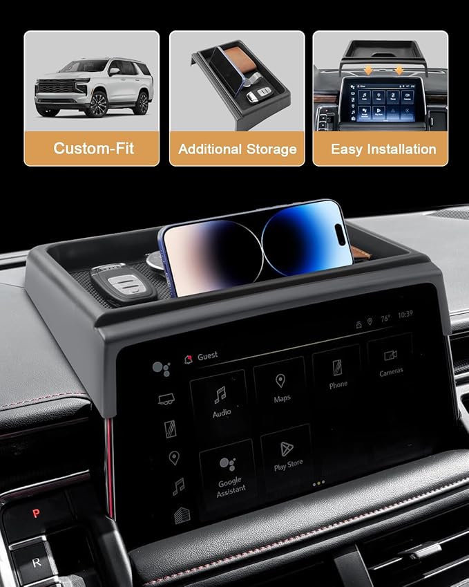 ECOZEN 2021-2024 Chvey Tahoe/Suburban & GMC Yukon Dash Console Organizer Tray - Behind Screen Organizer For 2021-2024 Tahoe/Suburban/Yukon Accessories Dashboard Storage Box Behind Screen