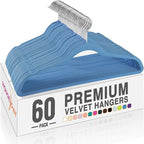 HOUSE DAY Tranquil Blue Velvet Hangers 60 Pack, Non Slip Clothes Felt Hanger Heavy Duty for Coat, Premium Slim Space Saving S