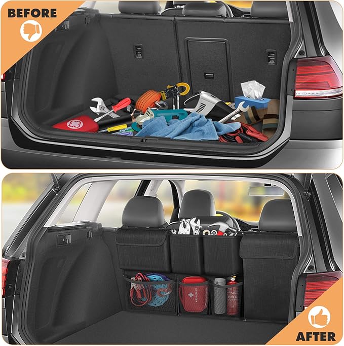 FINPAC Car Trunk Organizer and Storage, Detachable Seat Back Hanging Organizers Storage with Zippers, Large Capacity Car