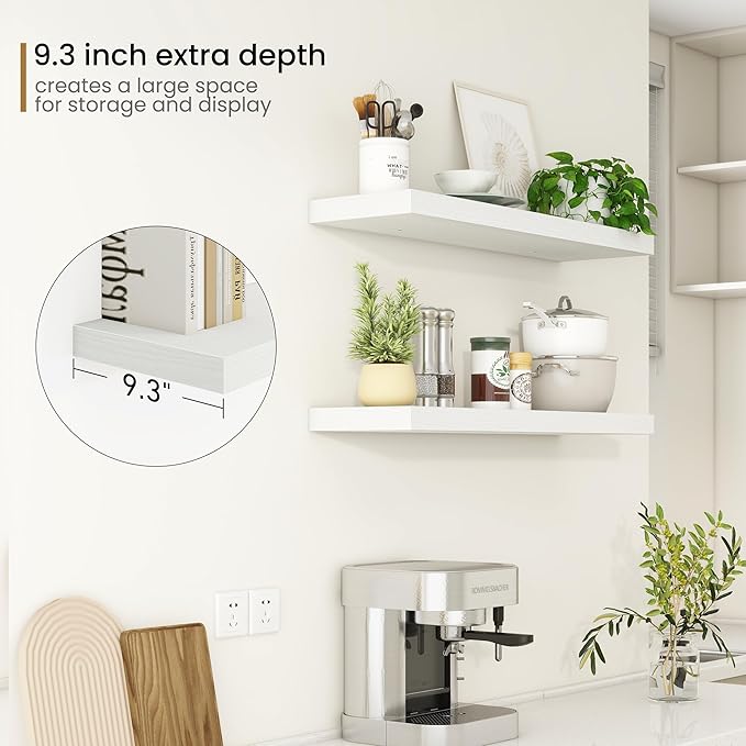 Fun Memories 36Inch Floating Shelves, 9.3Inch Deep Rustic Wall Shelves - Extra Deeper & Thicker Wall Mounted Storage Shelf fo