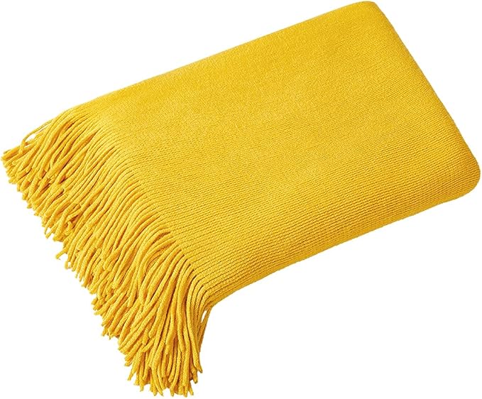 Homiest Decorative Knitted Throw Blanket with Fringe Soft & Cozy Tassel Blanket for Couch Sofa Bed (Mustard Yellow, 50x60)