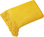 Homiest Decorative Knitted Throw Blanket with Fringe Soft & Cozy Tassel Blanket for Couch Sofa Bed (Mustard Yellow, 50x60)