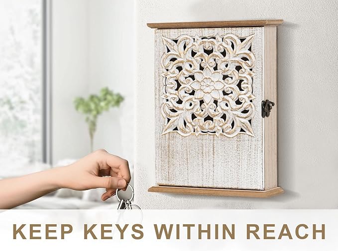 Key Holder for Wall Decorative Key Box Key Cabinet, Wooden Key Hooks Wall Mounted Key Hangers Rustic Key Rack with 6 Key Hook