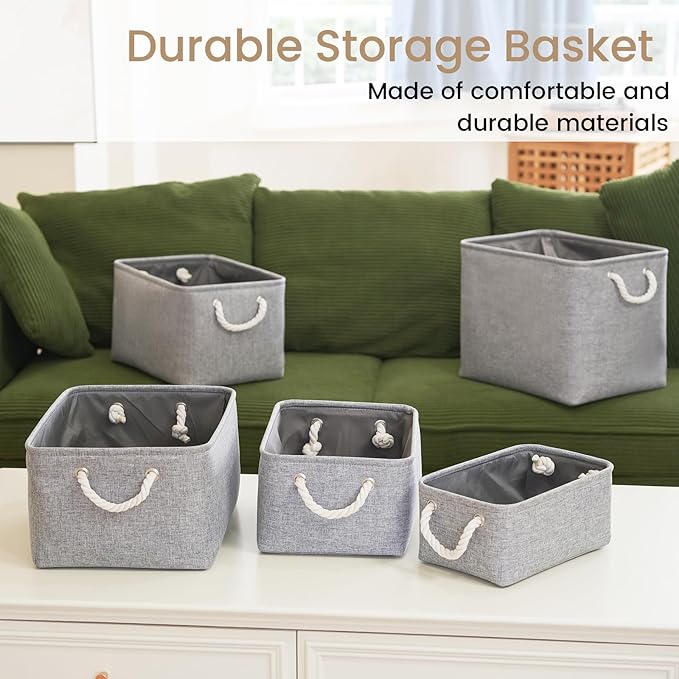Storage Baskets for Shelves 13.8x9.8x6.7 Inch, Foldable Fabric Storage Bins with Handles, Small Storage Baskets for Organizin