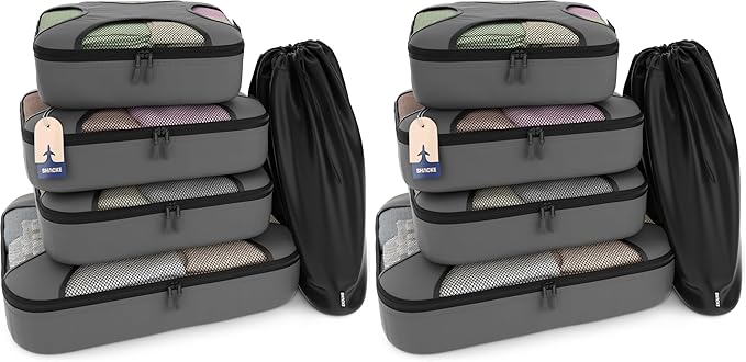 Shacke Premium 10 Packing Cubes Set - Lightweight Mesh Travel Luggage Organizers with Laundry Bag, 5-Piece Suitcase Storage S