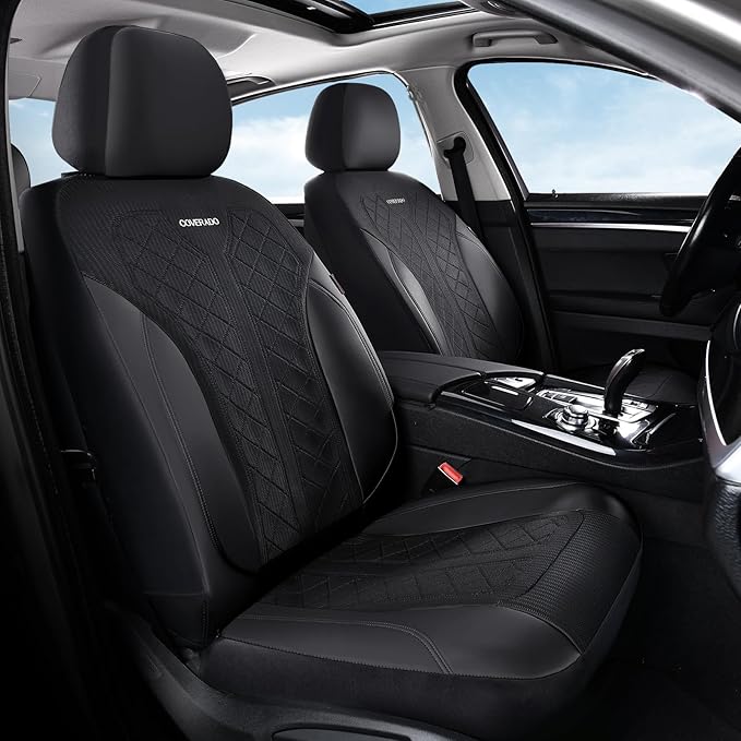 Coverado Black Front Seat Covers, Automotive Seat Covers 2 Seats, Mesh Car Protectors 2-Pack, Auto Seat Covers Spill-Proof De